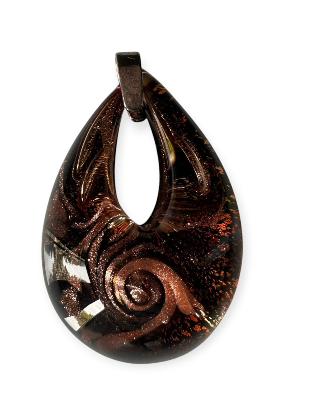Gineva, Murano Glass, Brown Swirl Glass Teardrop Pendant